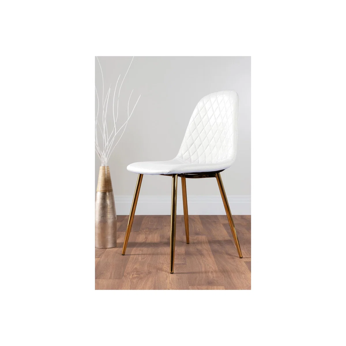 2x Corona Gold Leg Faux Leather Dining Chair - White – image 1