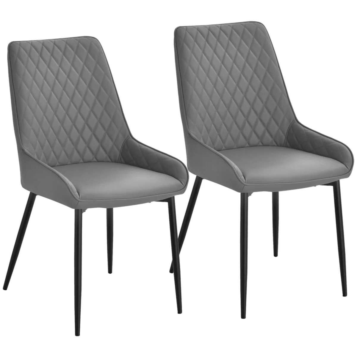 Farazi Faux Leather Grey Quilted Dining Chairs Set of 2 with Steel Frame and Foot Caps – image 3