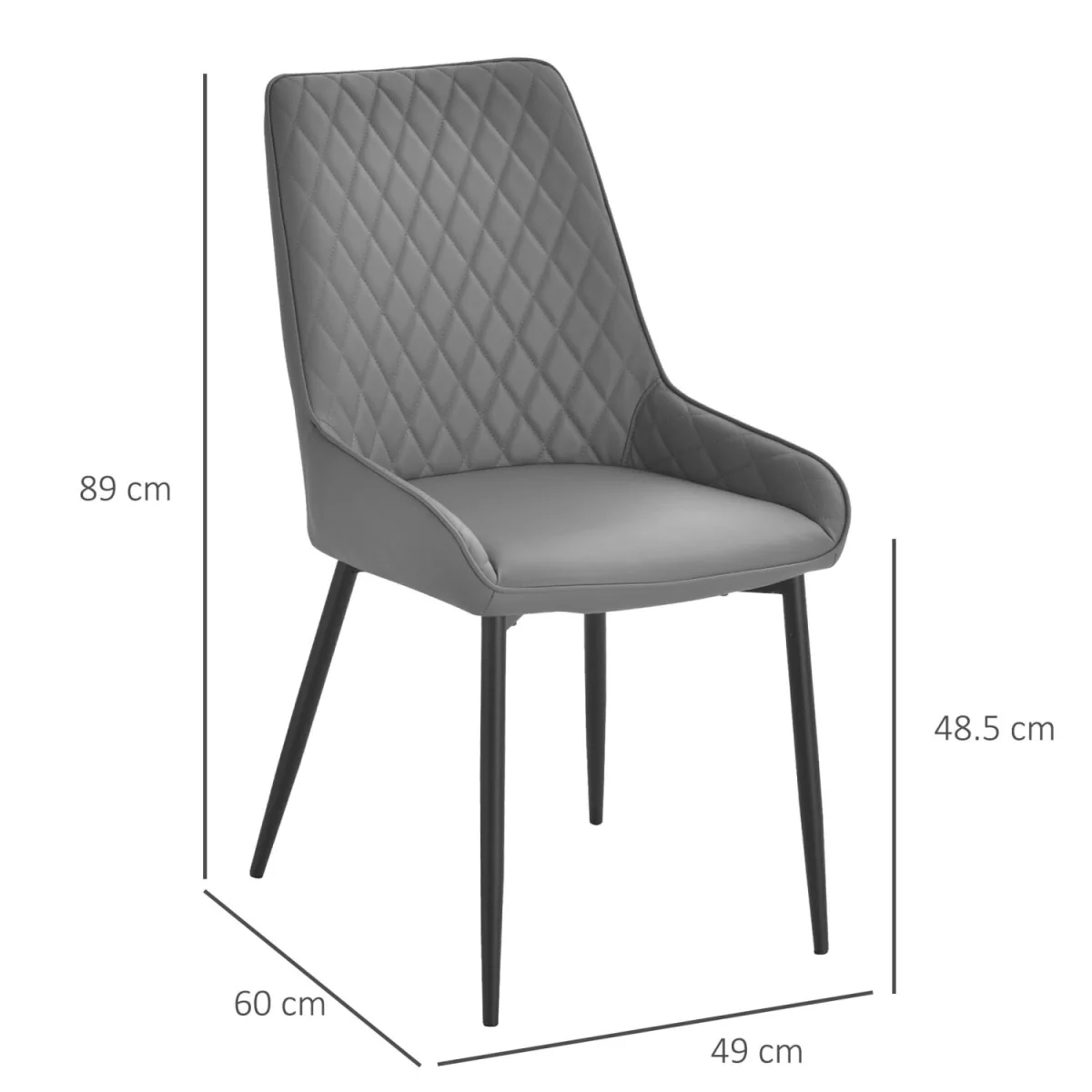 Farazi Faux Leather Grey Quilted Dining Chairs Set of 2 with Steel Frame and Foot Caps – image 5