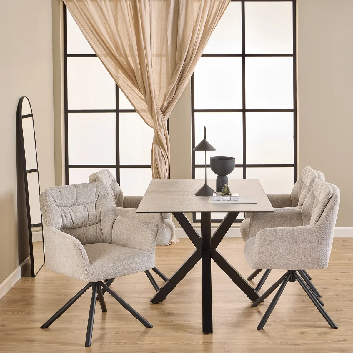 Alonso Swivel Cream Dining Chair with Armrest Set of 2 - Cream – image 4