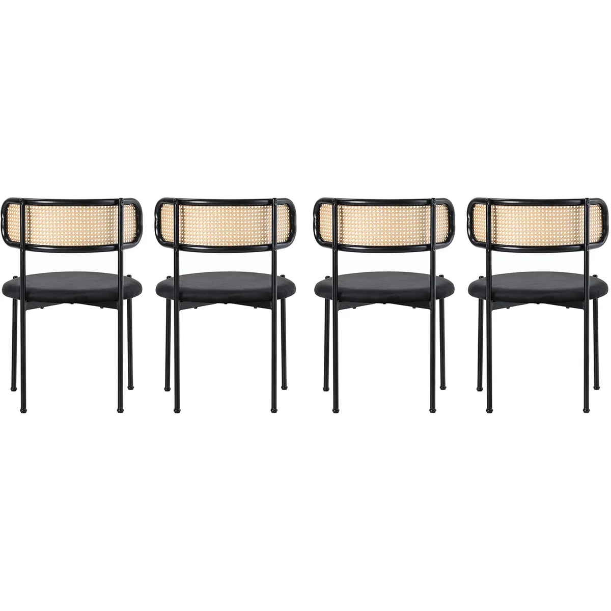 Modern Black Velvet Dining Chair with Rattan Detail and Metal Legs, Set of 4 - Black – image 5