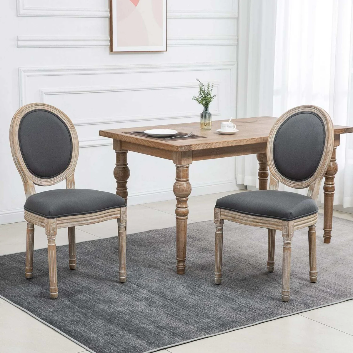 Brazzi Solid Wood Grey French-Style Dining Chairs Set of 2 – image 4