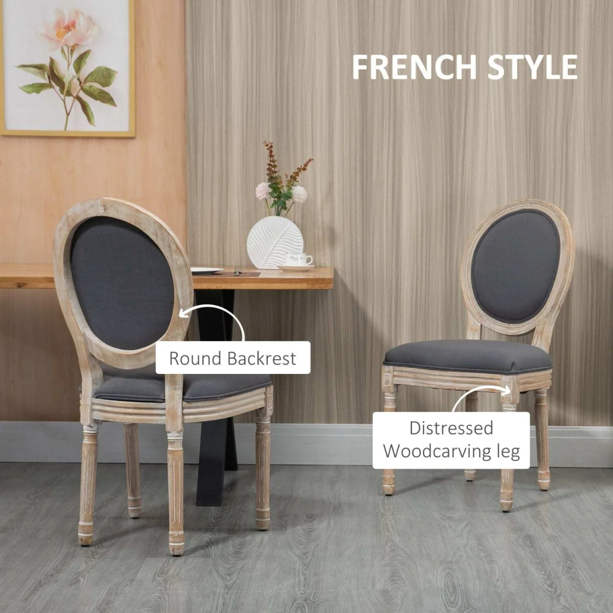 Brazzi Solid Wood Grey French-Style Dining Chairs Set of 2 – image 6
