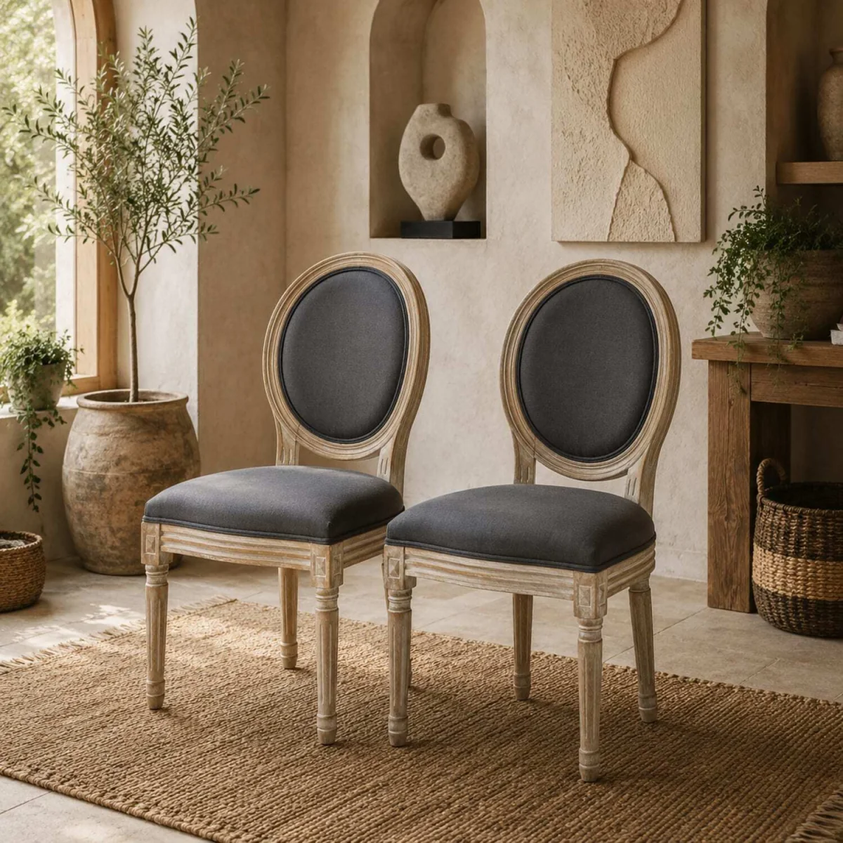 Brazzi Solid Wood Grey French-Style Dining Chairs Set of 2 – image 1