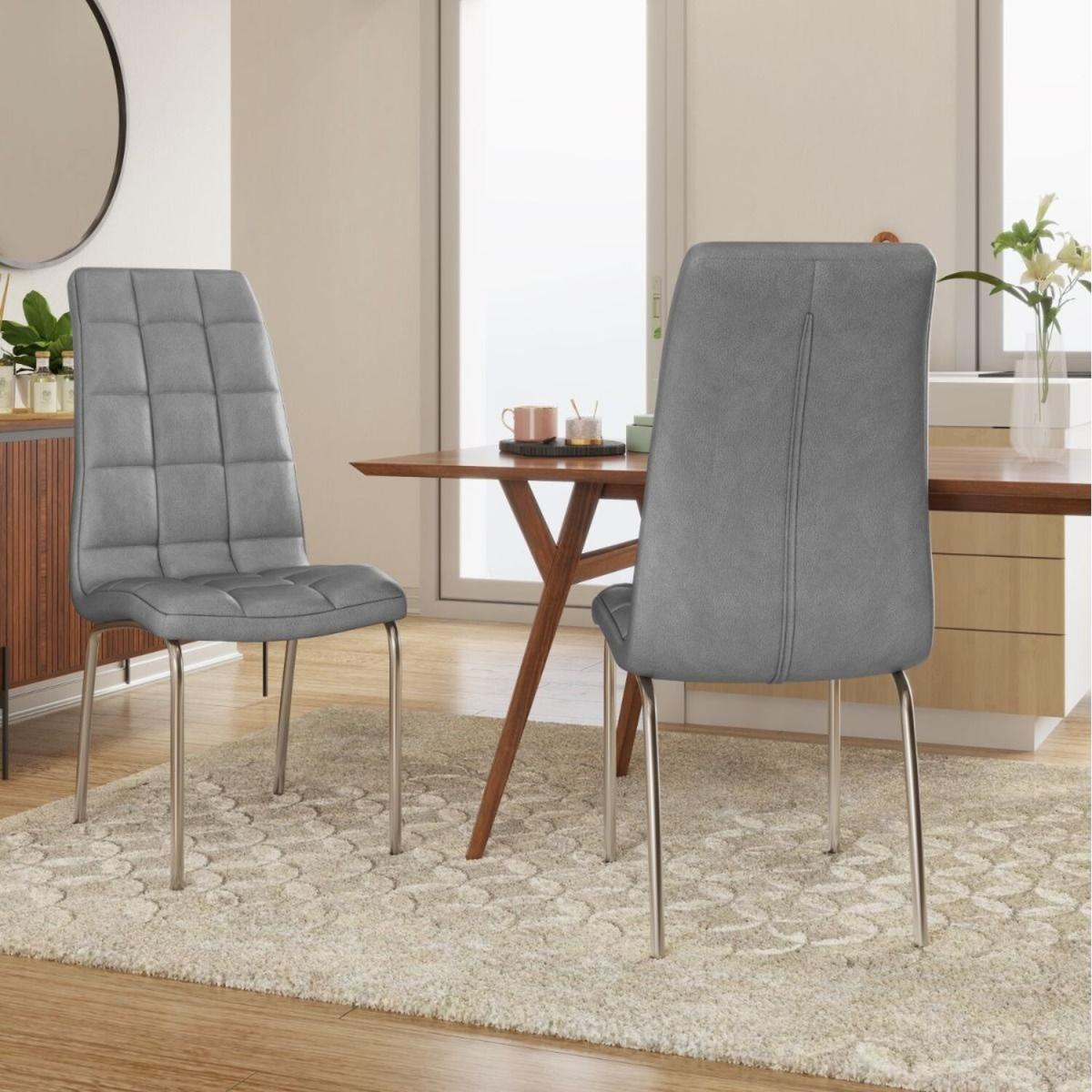Eterno Faux Leather Luxurious Dining Chair - Grey / Faux Leather Metal / Faux Leather / 43cm / 2