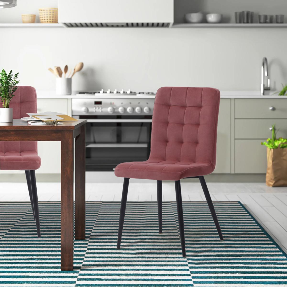 Stylish Velvet Dining Chair Set Of 4 - Pink – image 11