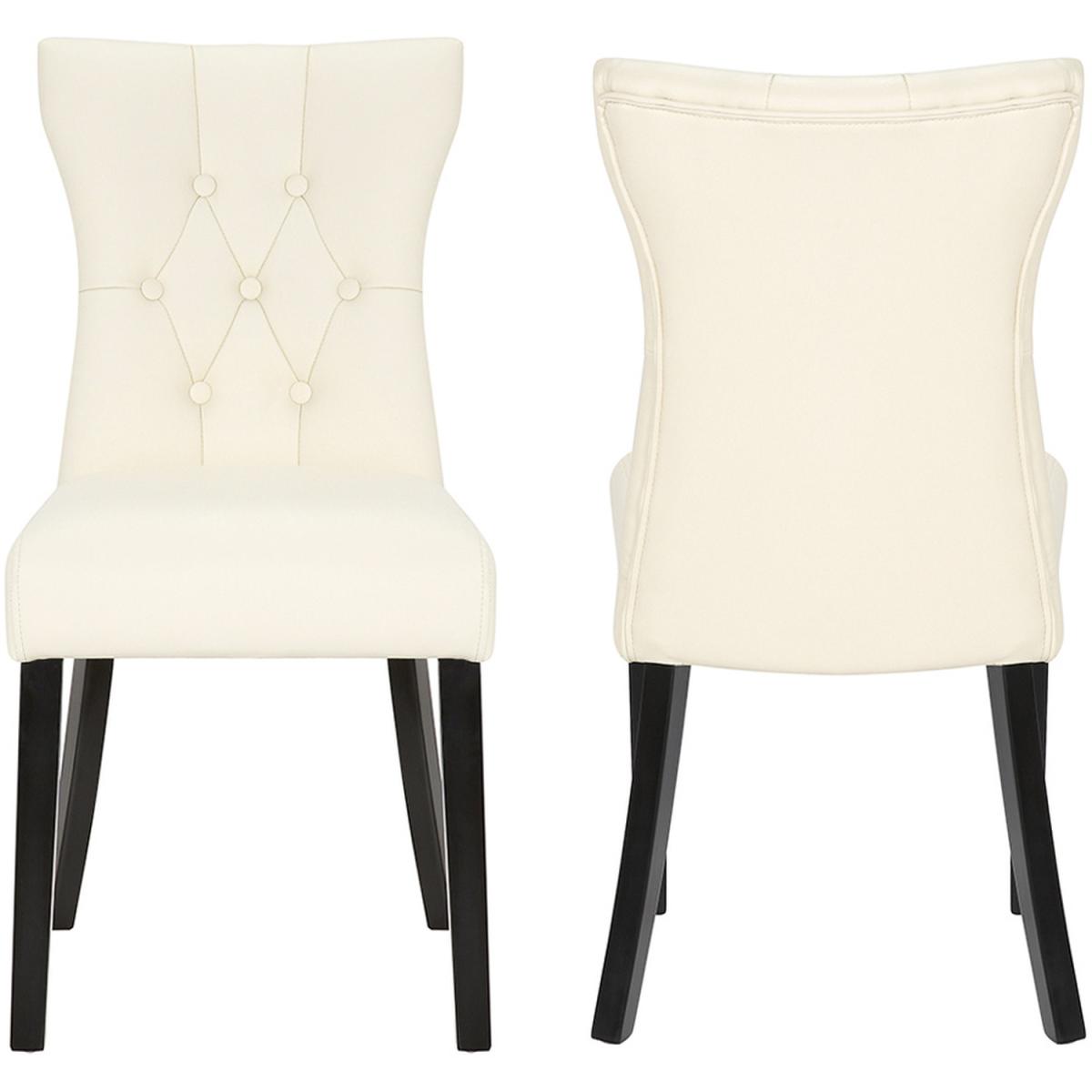 2PCS Buttoned Accent Leather Side Dining Chairs - Beige White – image 2