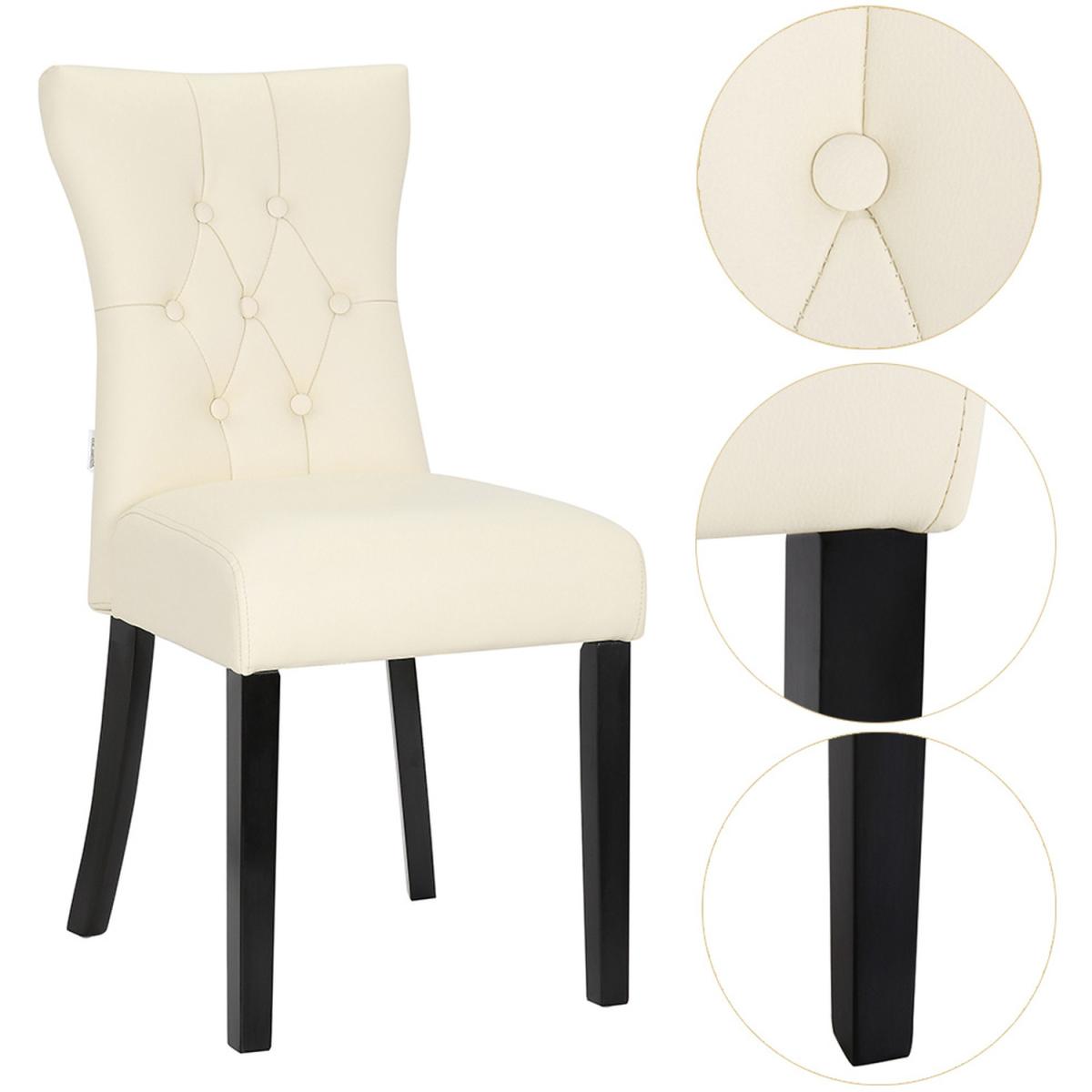 2PCS Buttoned Accent Leather Side Dining Chairs - Beige White – image 3