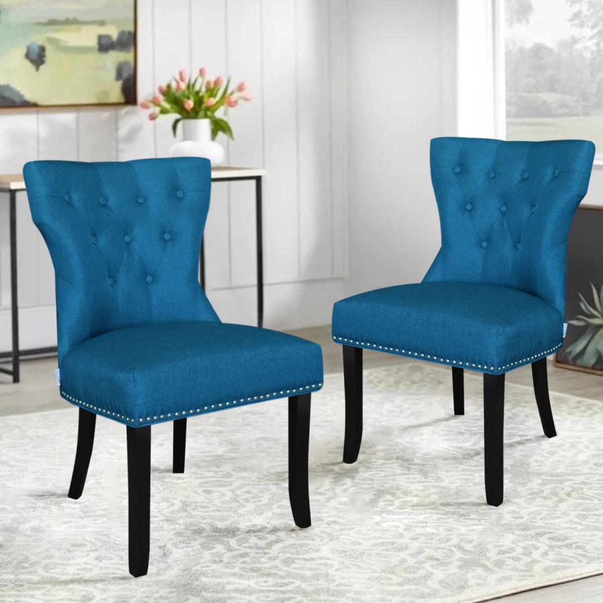 Blue Linen Dining Chair Set of 2 - Blue – image 2