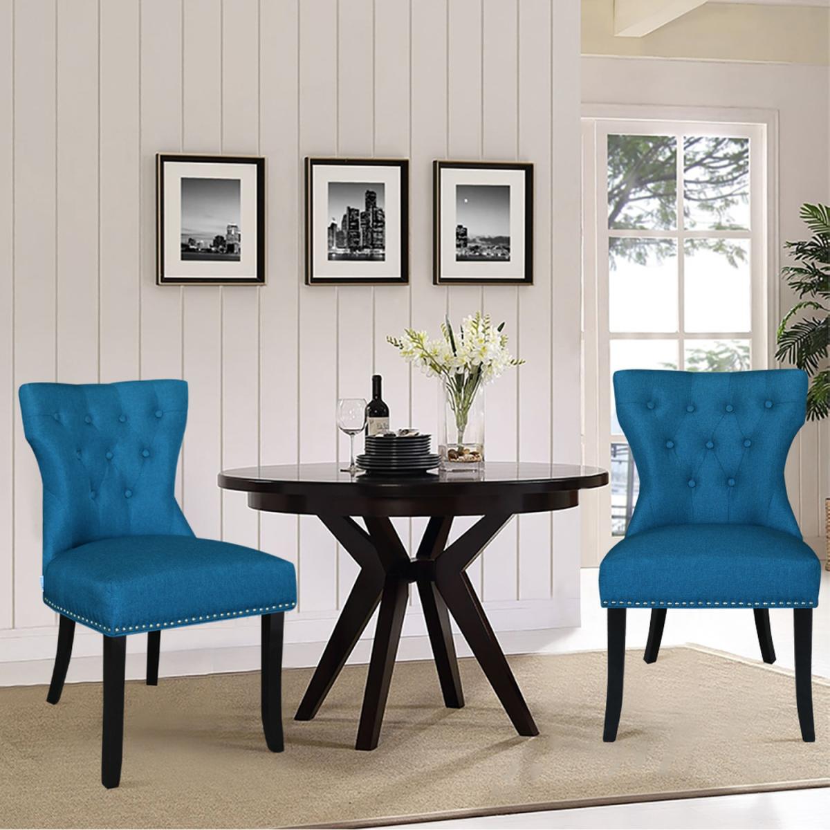 Blue Linen Dining Chair Set of 2 - Blue – image 3