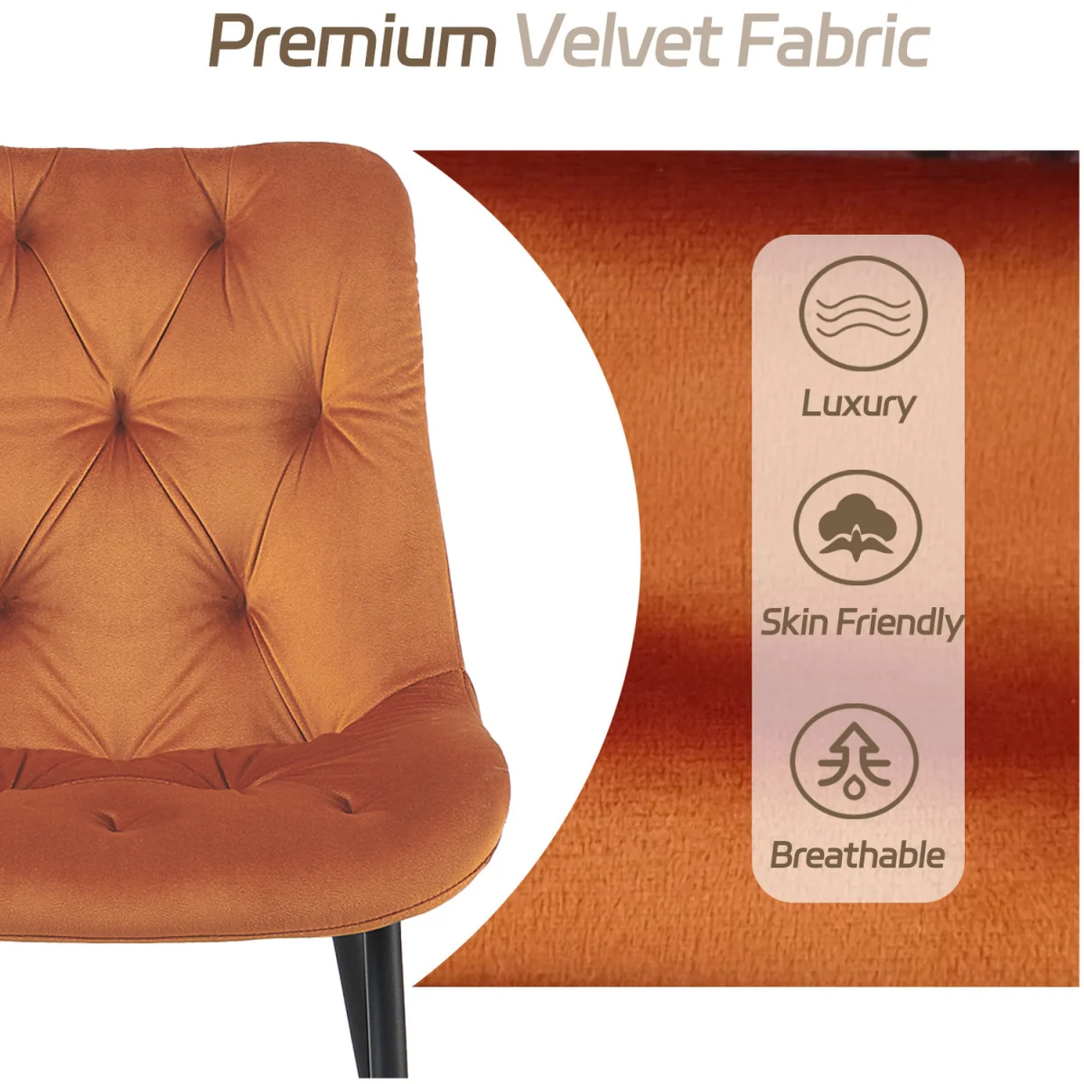 Set of 4 Velvet Dining Chairs with Ergonomic Upholstered Seat --Green - Orange / 120kg – image 5
