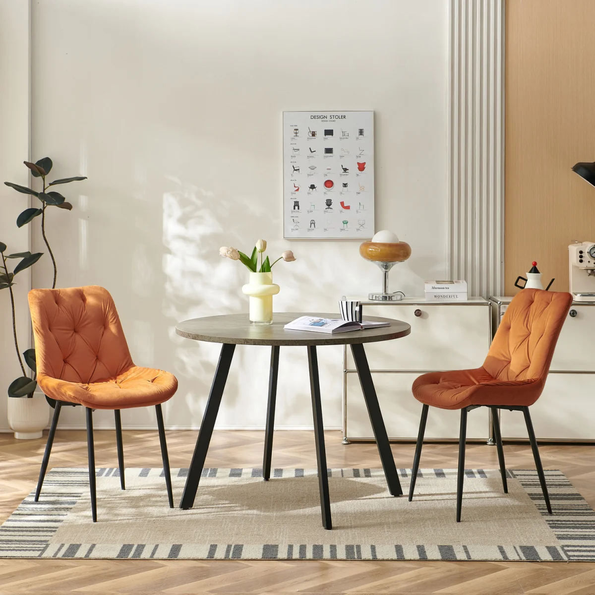 Set of 4 Velvet Dining Chairs with Ergonomic Upholstered Seat --Green - Orange / 120kg – image 9