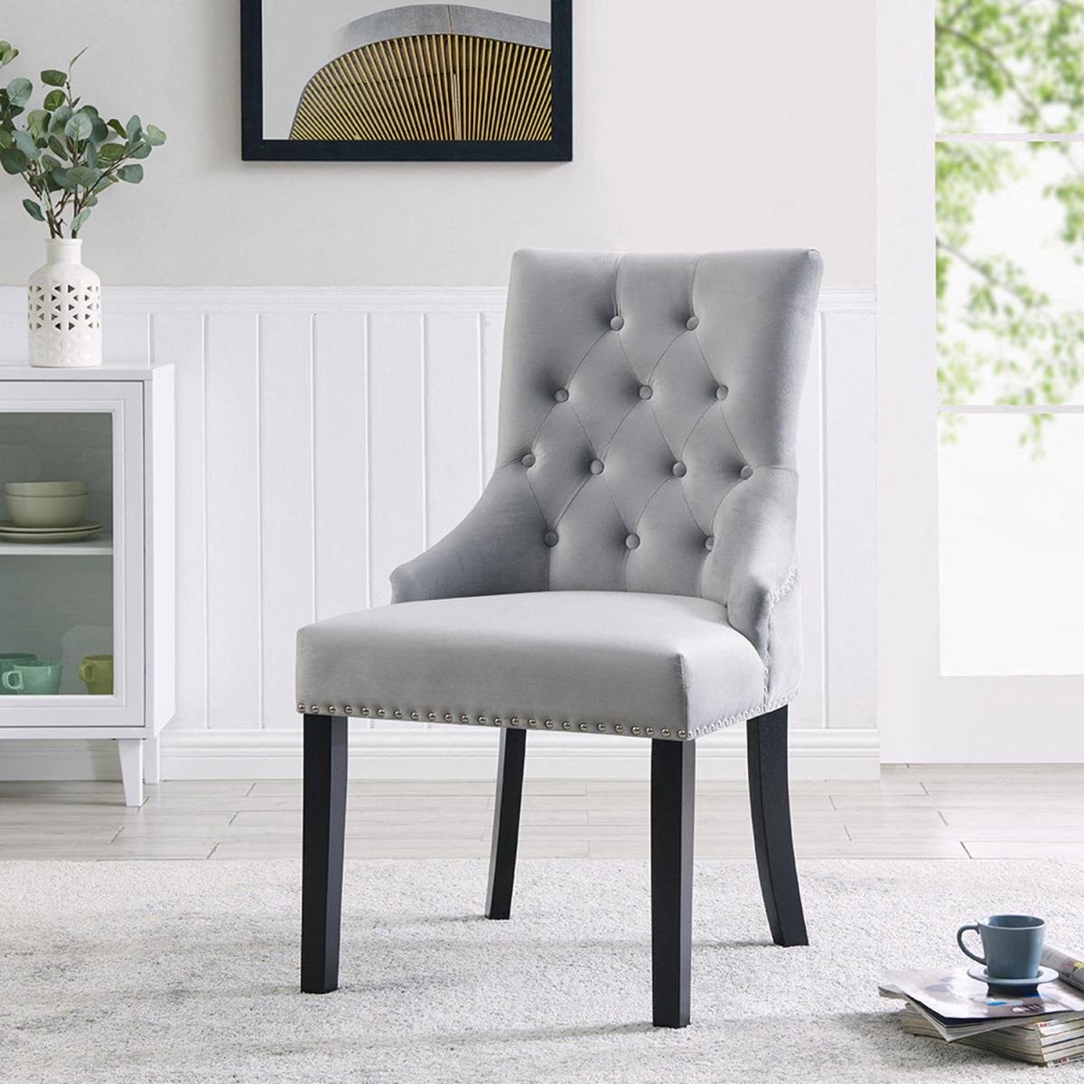 Daisy Dining Chair in Velvet Fabric - Light Grey Velvet – image 1