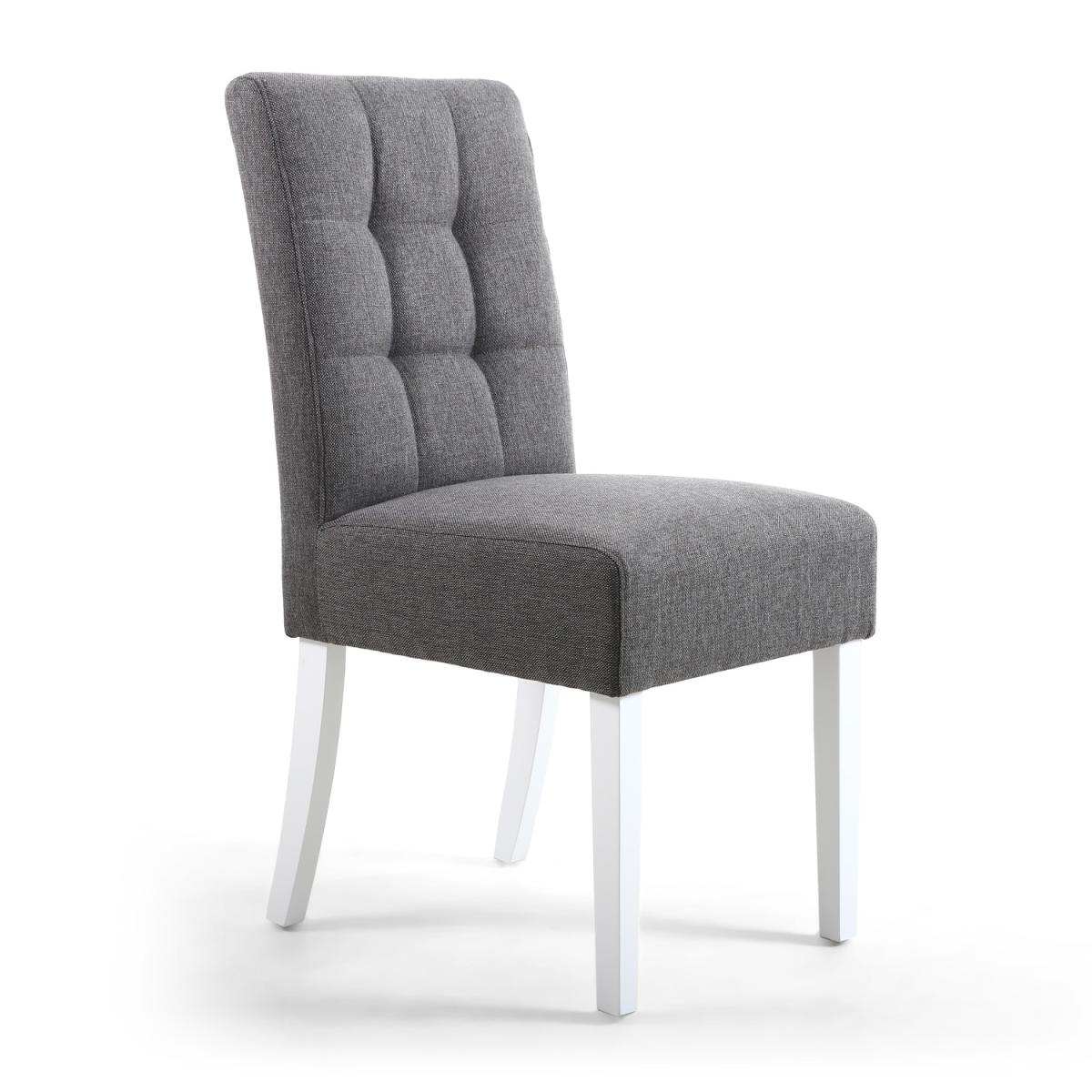 Moseley Stitched Waffle Linen Effect Steel Grey Dining Chairs - Steel Grey / White legs – image 2