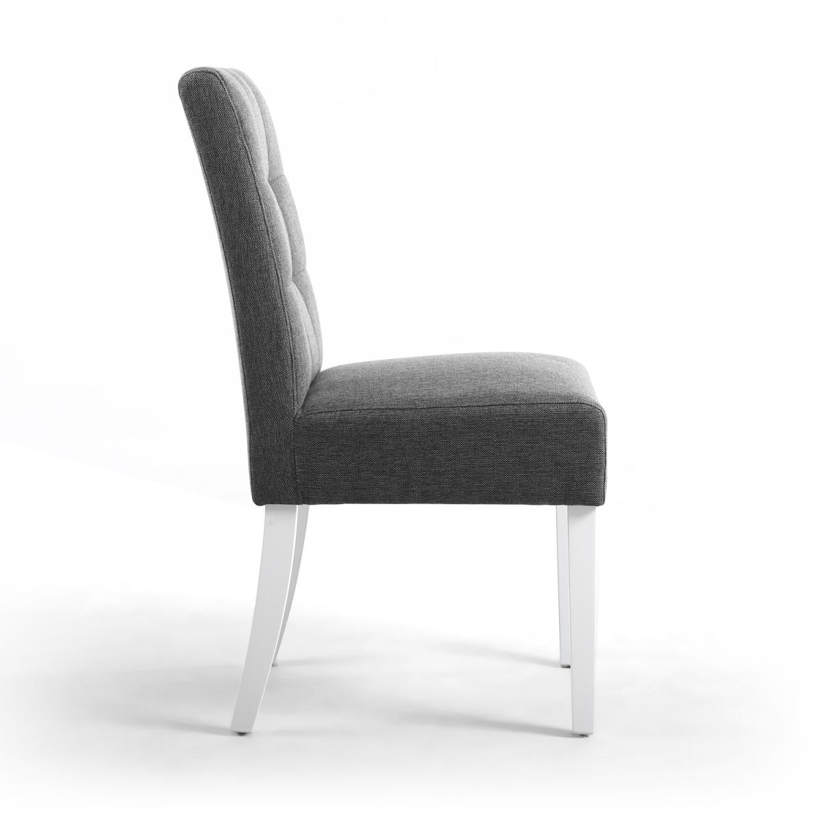 Moseley Stitched Waffle Linen Effect Steel Grey Dining Chairs - Steel Grey / White legs – image 4