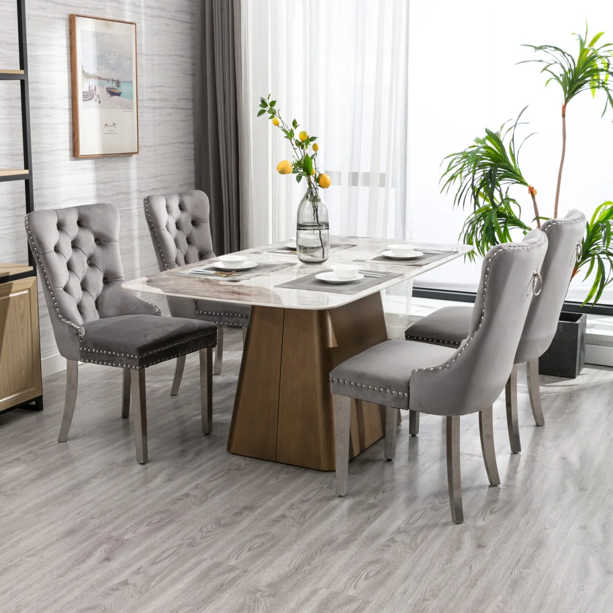Winchester Set of 4 Velvet Upholstered Kitchen Dining Chairs with Sliver Chrome Legs - Brown – image 2