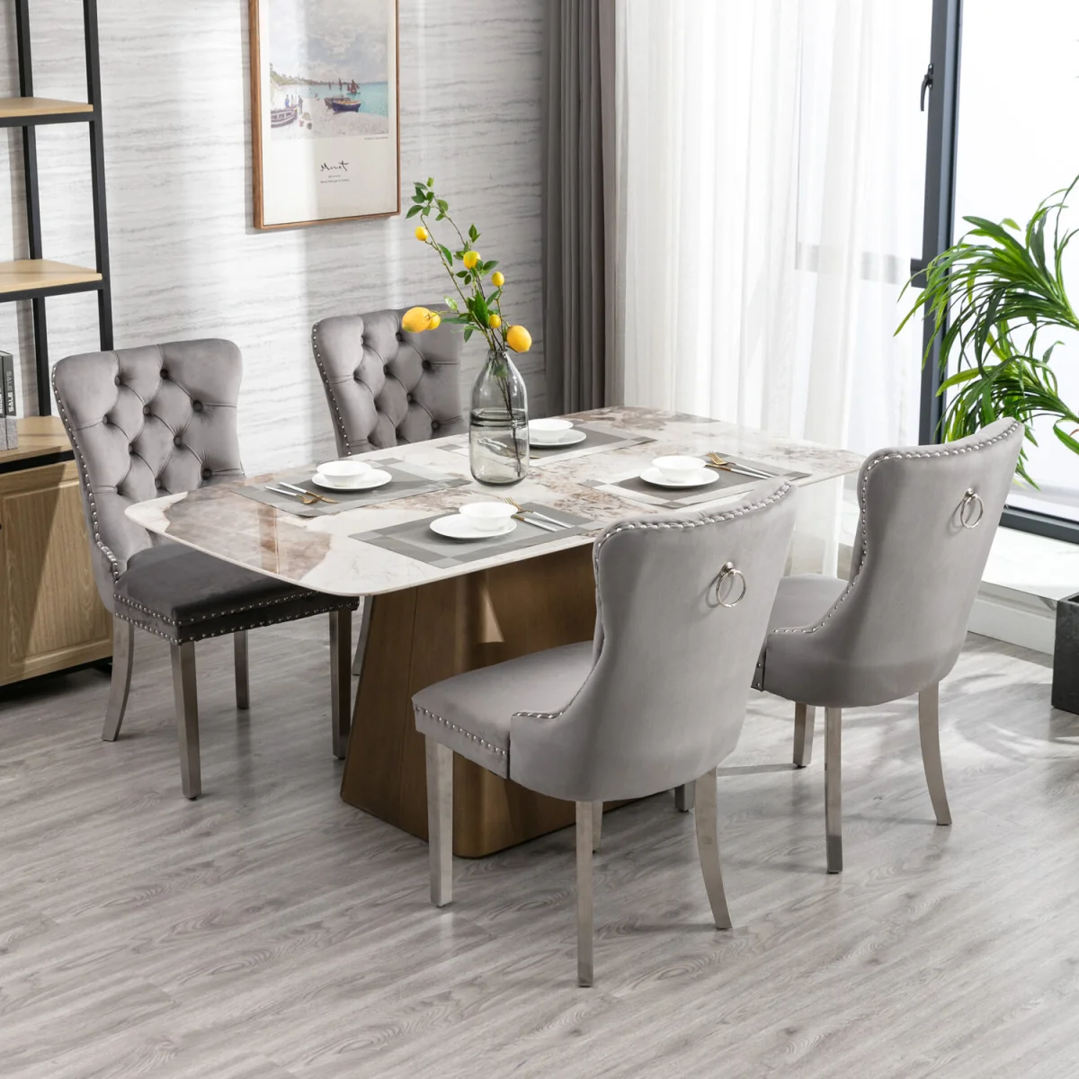 Winchester Set of 4 Velvet Upholstered Kitchen Dining Chairs with Sliver Chrome Legs - Brown – image 3
