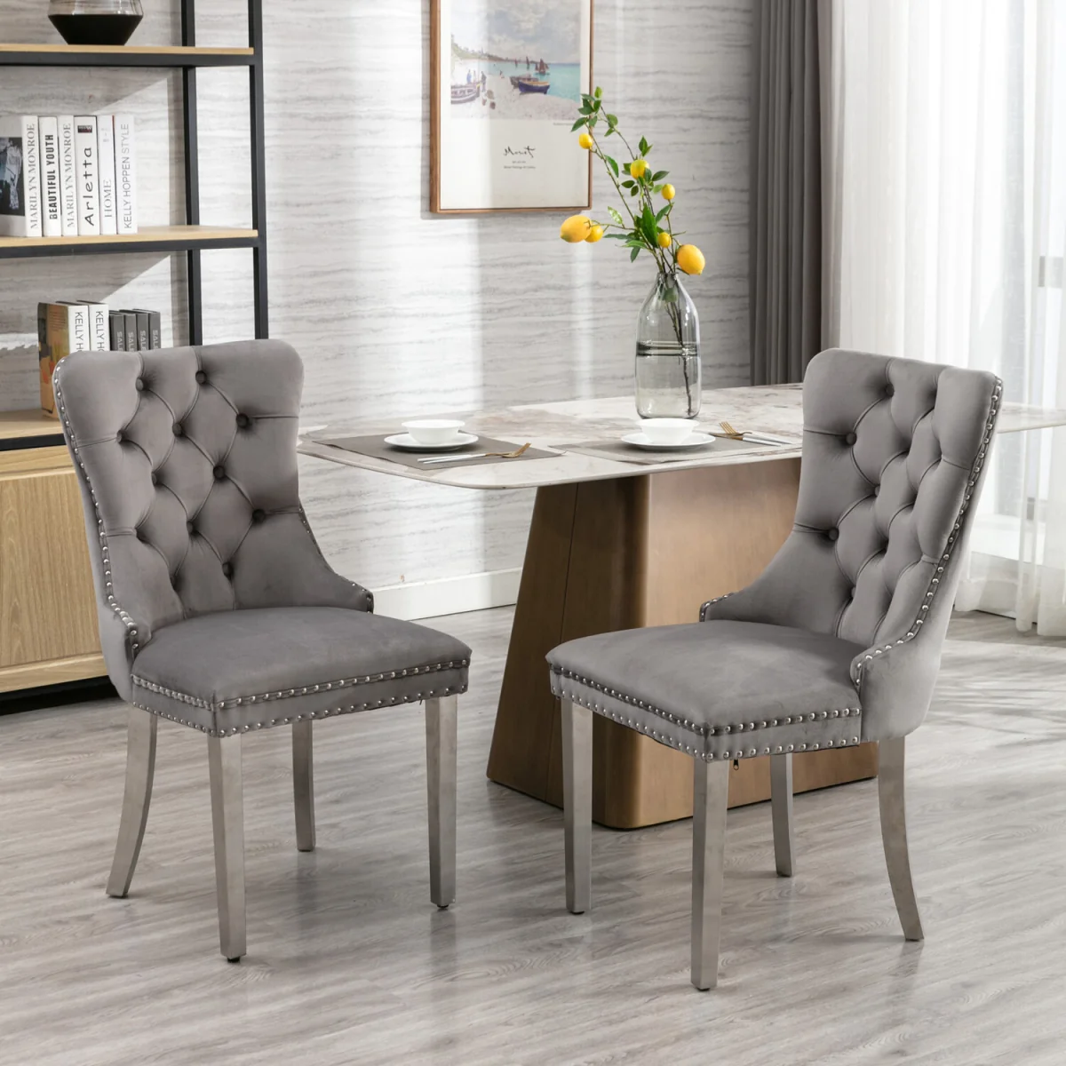 Winchester Set of 4 Velvet Upholstered Kitchen Dining Chairs with Sliver Chrome Legs - Brown – image 4