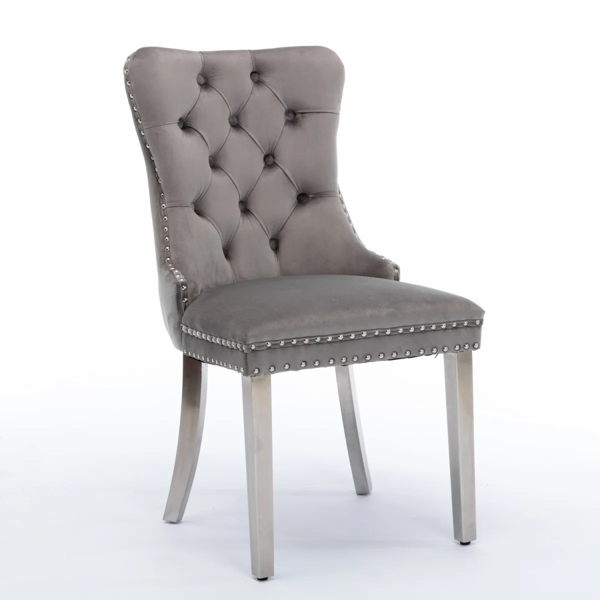 Winchester Set of 4 Velvet Upholstered Kitchen Dining Chairs with Sliver Chrome Legs - Brown – image 5