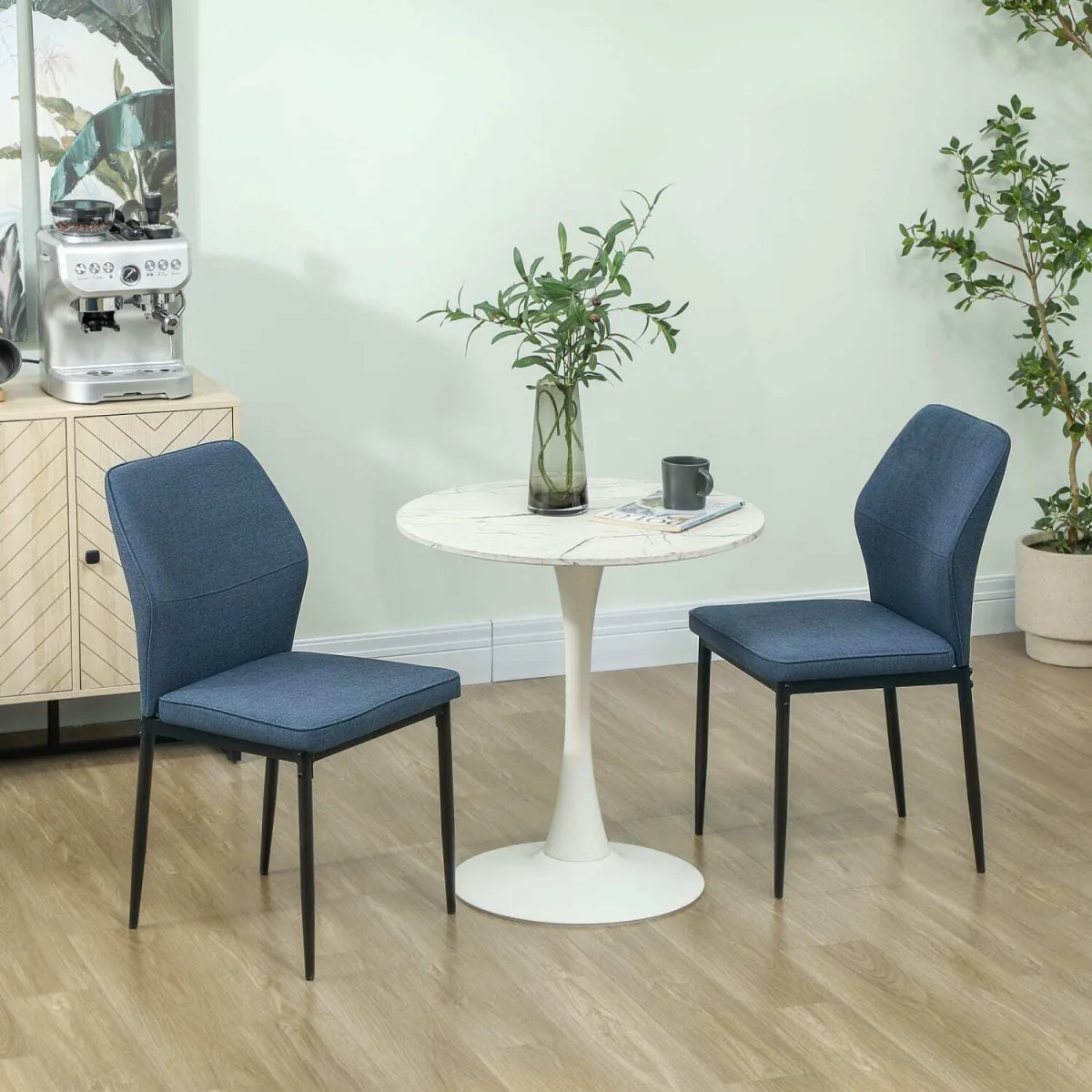 Vemiri Velvet Blue Armless Dining Chairs Set of 2 with Curved Back and Metal Legs – image 4