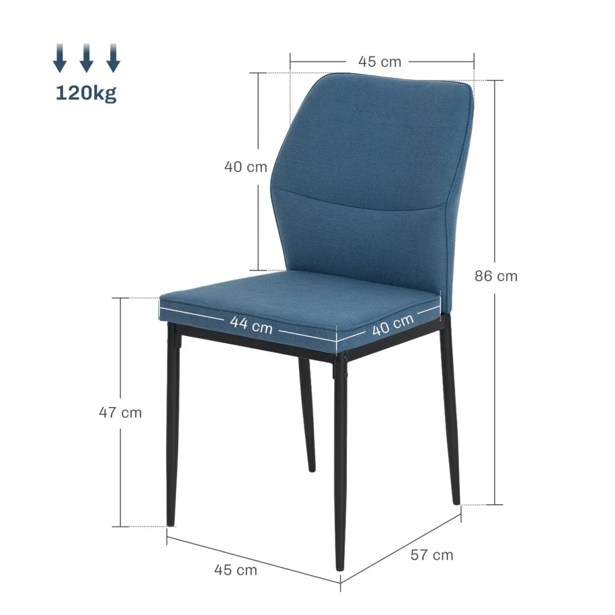 Vemiri Velvet Blue Armless Dining Chairs Set of 2 with Curved Back and Metal Legs – image 5