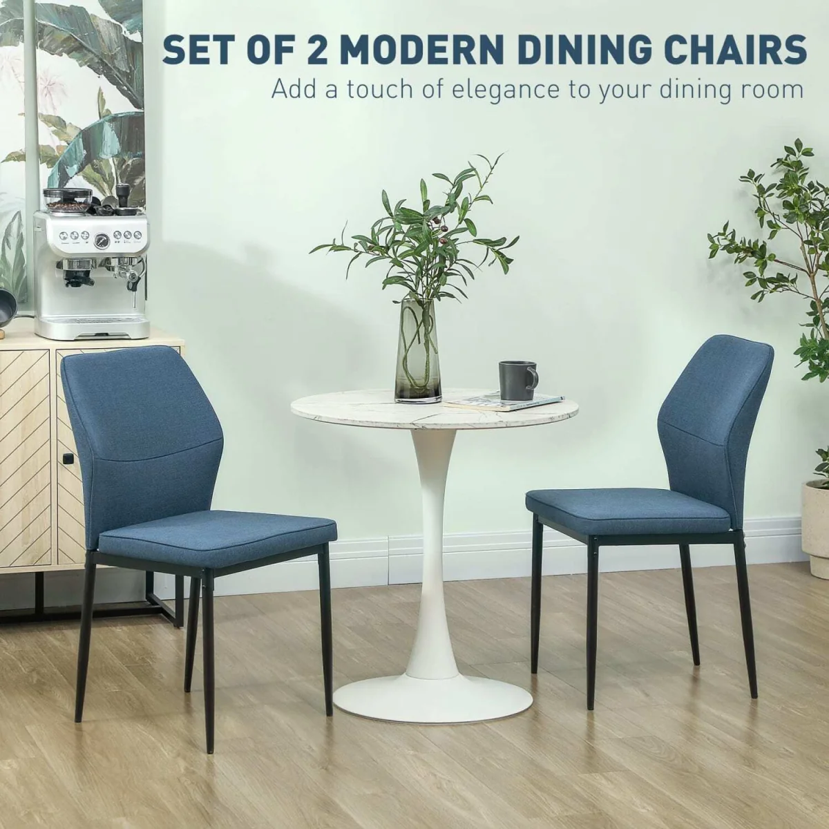 Vemiri Velvet Blue Armless Dining Chairs Set of 2 with Curved Back and Metal Legs – image 6