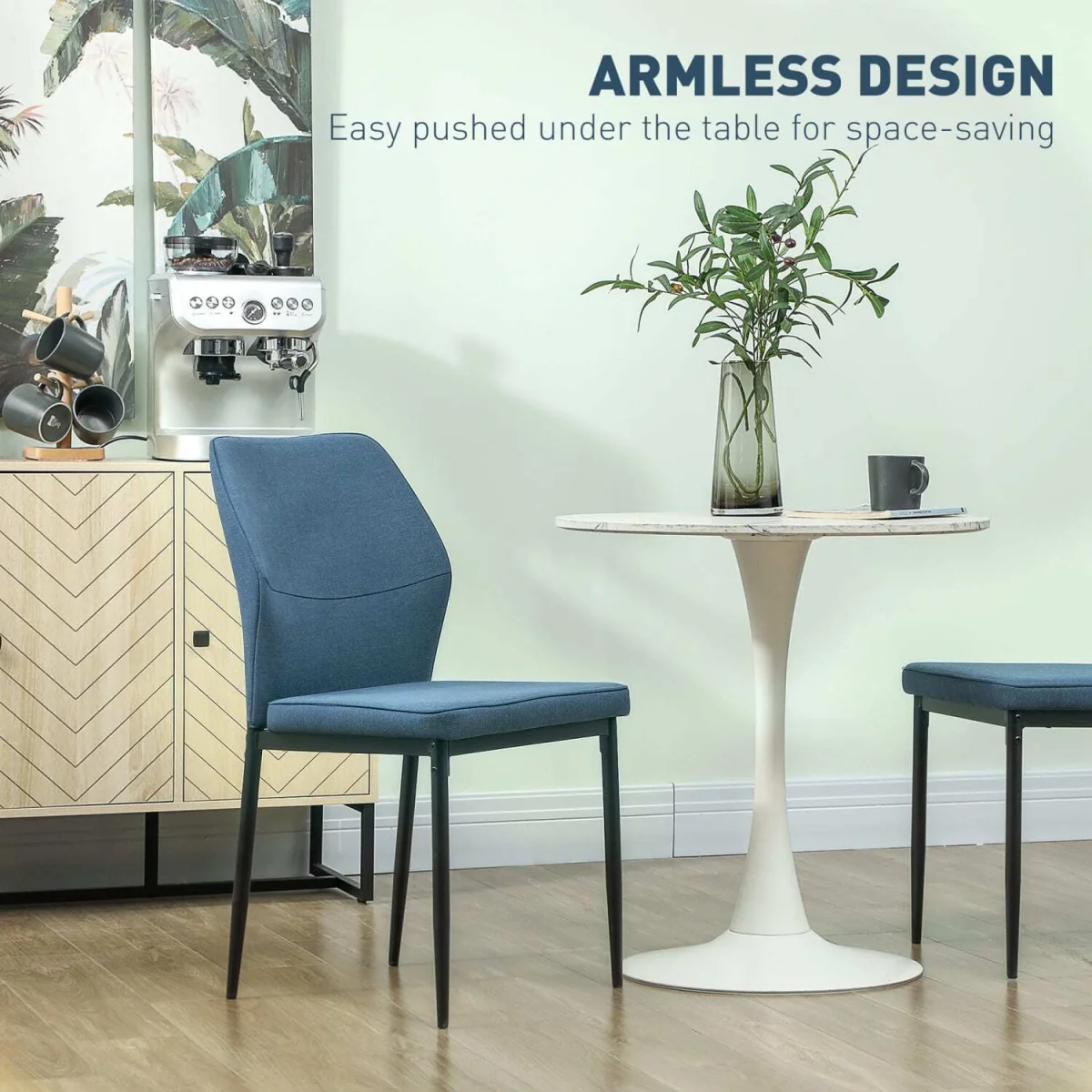 Vemiri Velvet Blue Armless Dining Chairs Set of 2 with Curved Back and Metal Legs – image 9