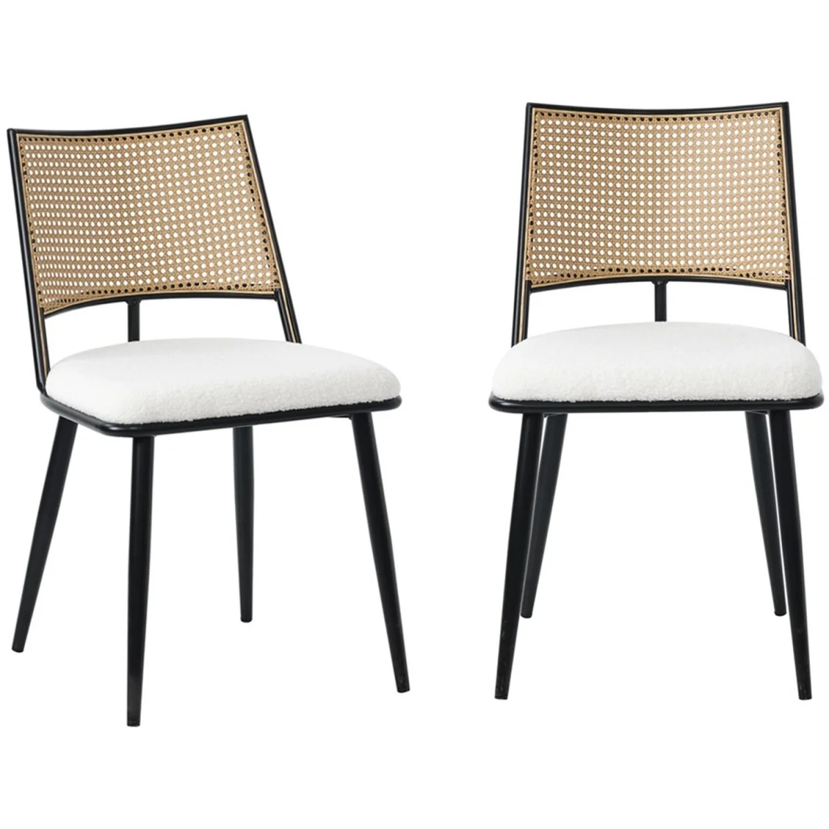 Dining Chairs Set of 2 Mid-Century Kitchen Chair w Rattan Backrest Upholstered - White – image 2
