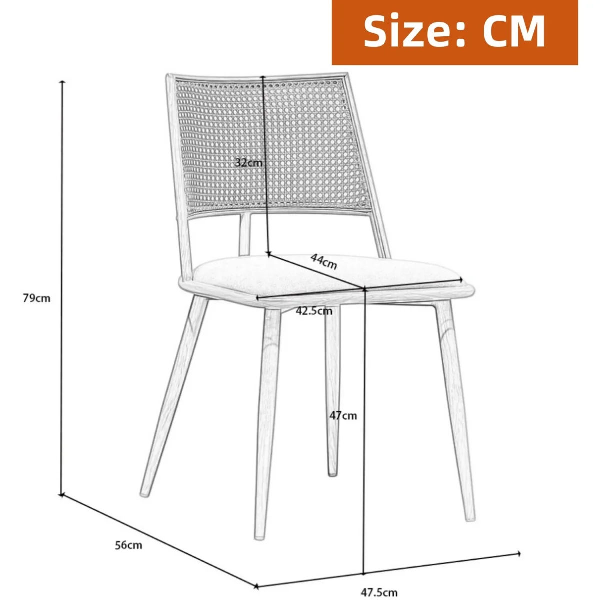 Dining Chairs Set of 2 Mid-Century Kitchen Chair w Rattan Backrest Upholstered - White – image 3