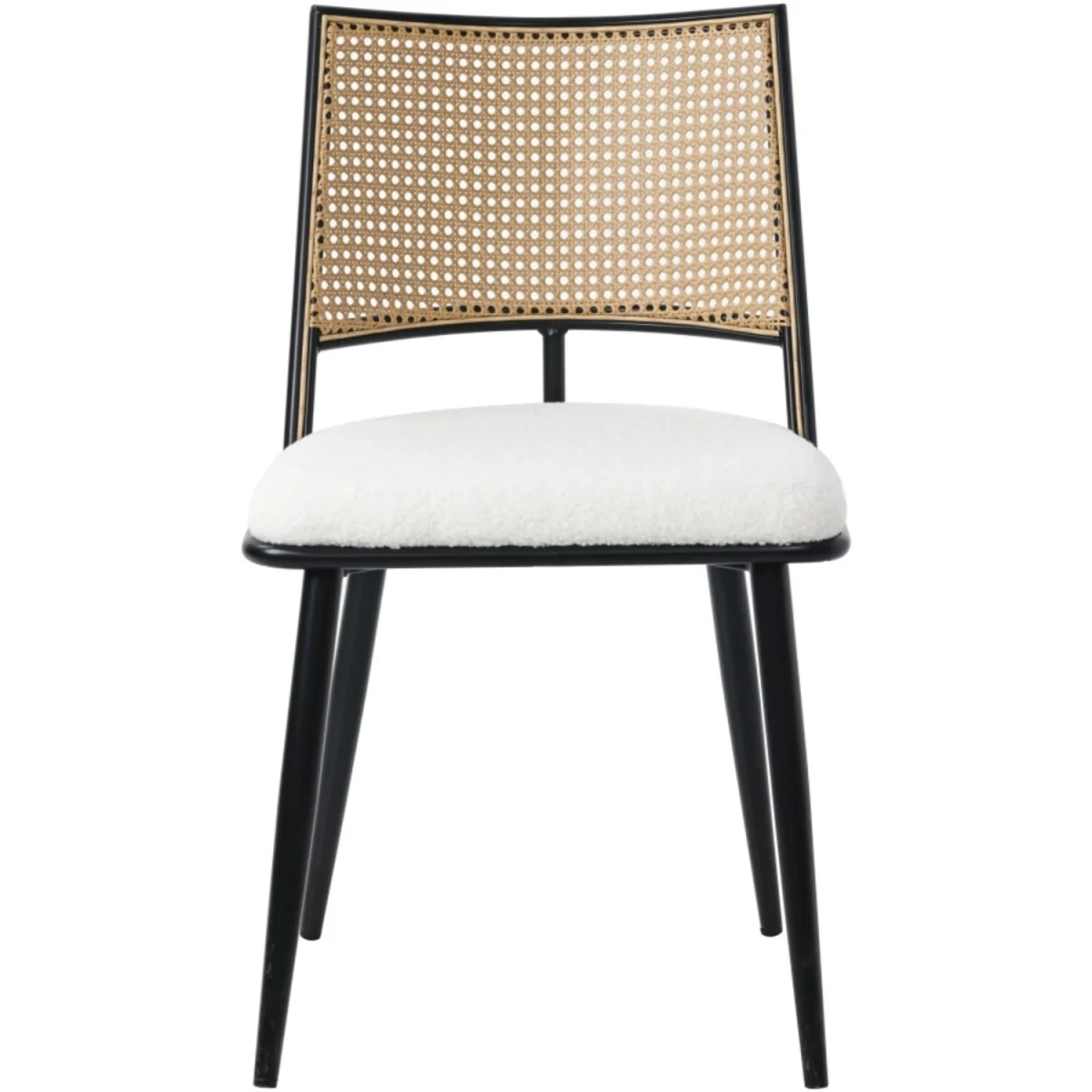 Dining Chairs Set of 2 Mid-Century Kitchen Chair w Rattan Backrest Upholstered - White – image 4