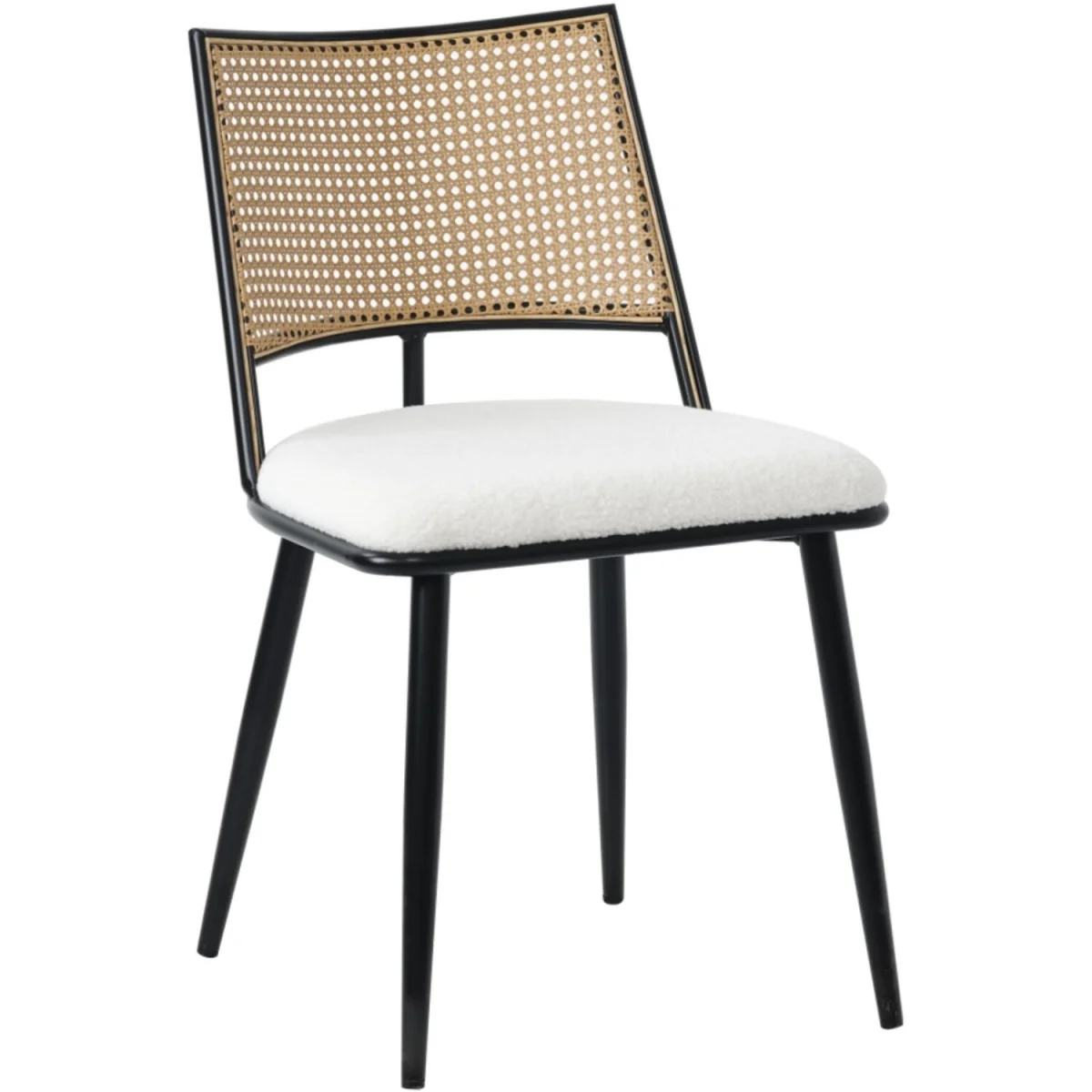 Dining Chairs Set of 2 Mid-Century Kitchen Chair w Rattan Backrest Upholstered - White – image 5