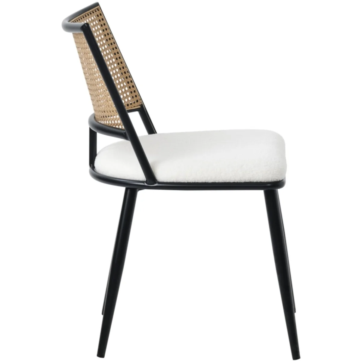 Dining Chairs Set of 2 Mid-Century Kitchen Chair w Rattan Backrest Upholstered - White – image 6