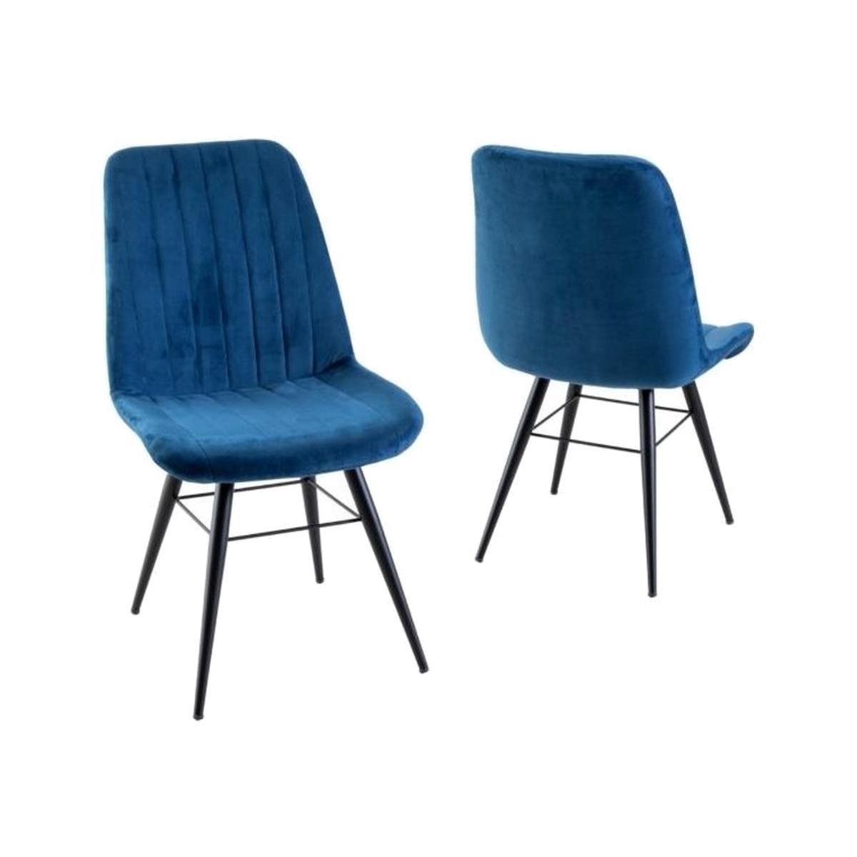 Blue Velvet Lining Front Set of 2 Dining Chair with Black Legs - Blue
