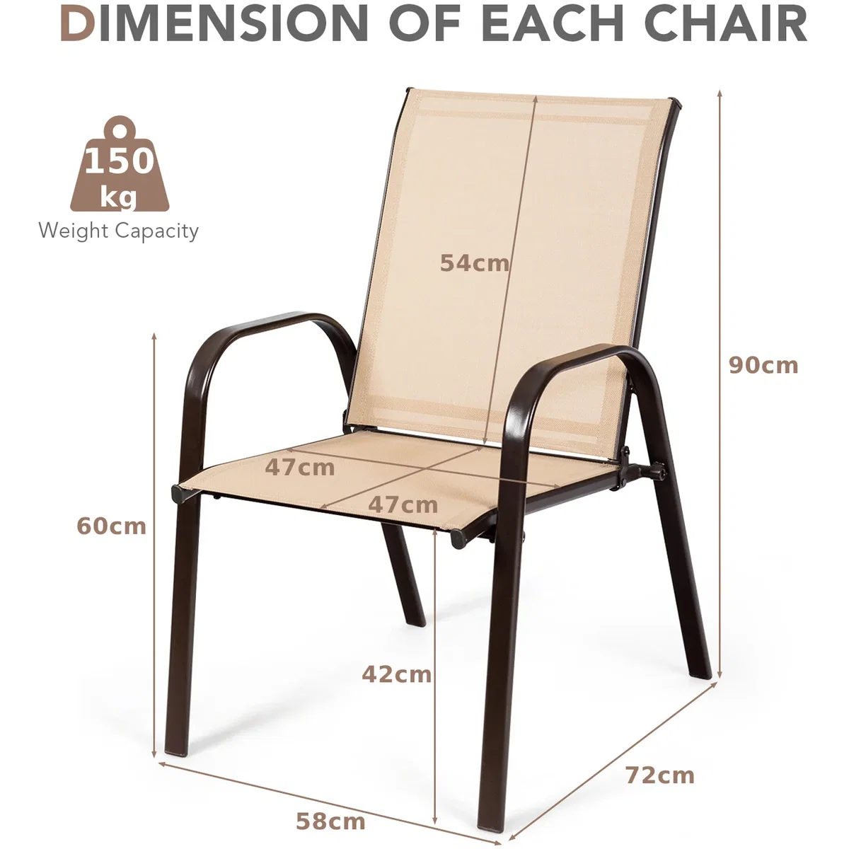Costway Set of 2 Patio Dining Chair - Brown – image 2