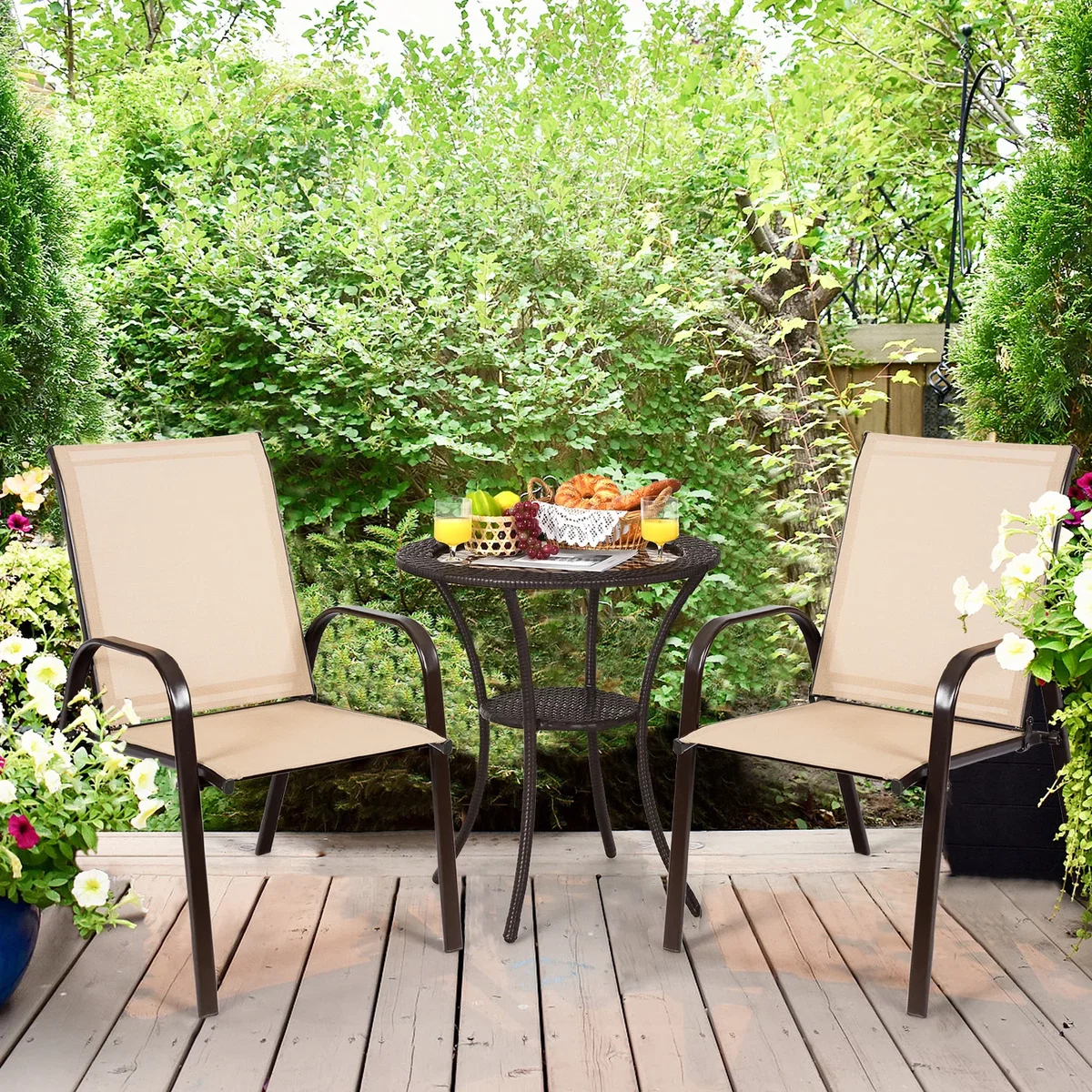 Costway Set of 2 Patio Dining Chair - Brown – image 3