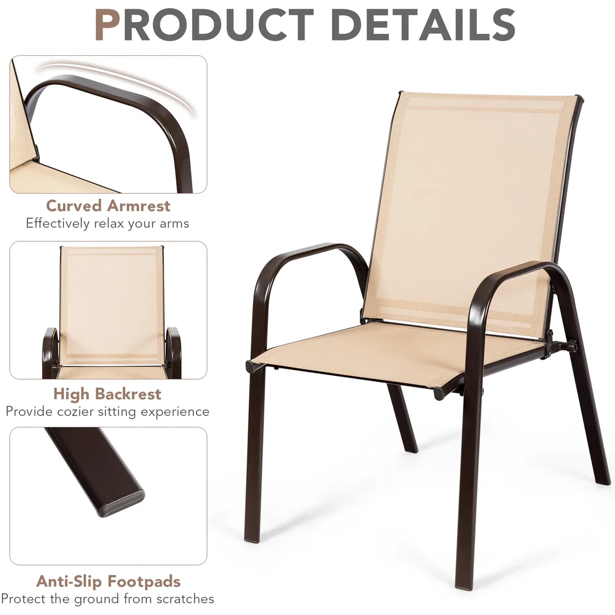 Costway Set of 2 Patio Dining Chair - Brown – image 6