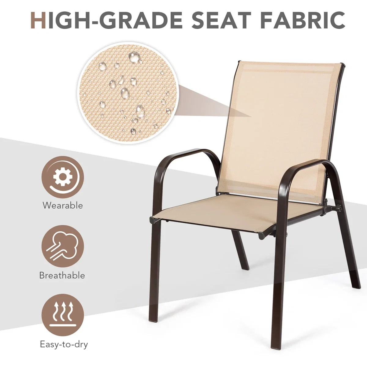 Costway Set of 2 Patio Dining Chair - Brown – image 7