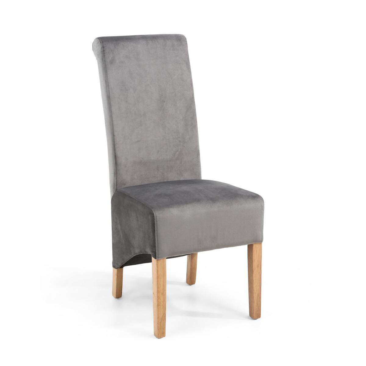 Pair Of Krista Roll Back Brushed Velvet Grey Dining Chair – image 2
