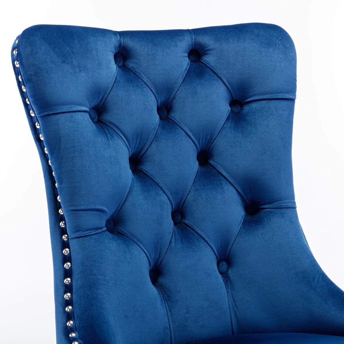 Winchester Set of 2 Velvet Upholstered Kitchen Dining Chairs with Sliver Chrome Legs - Blue – image 4