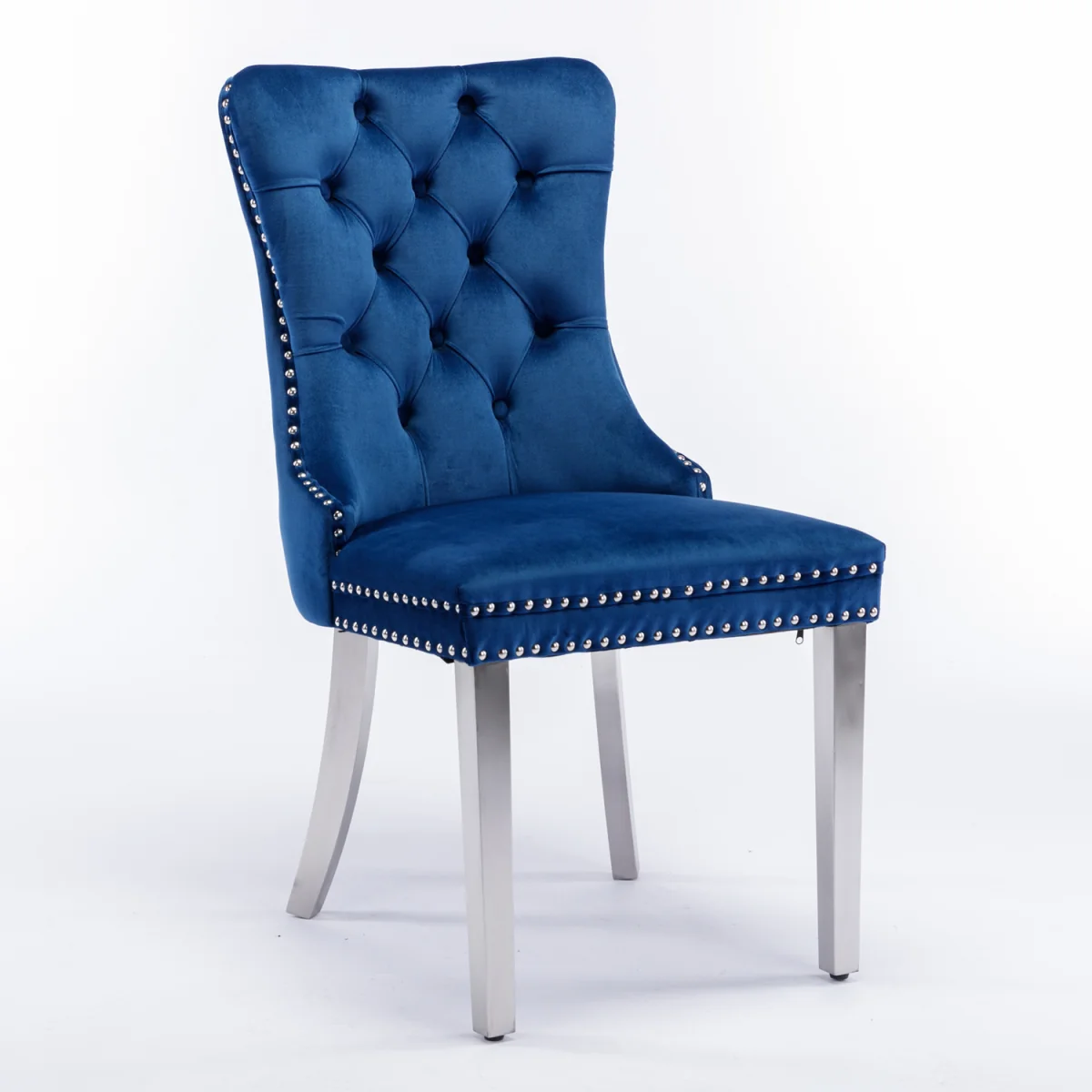 Winchester Set of 2 Velvet Upholstered Kitchen Dining Chairs with Sliver Chrome Legs - Blue – image 6