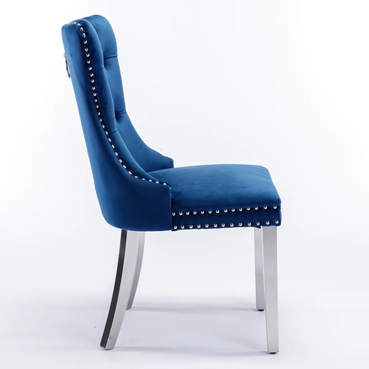Winchester Set of 2 Velvet Upholstered Kitchen Dining Chairs with Sliver Chrome Legs - Blue – image 7