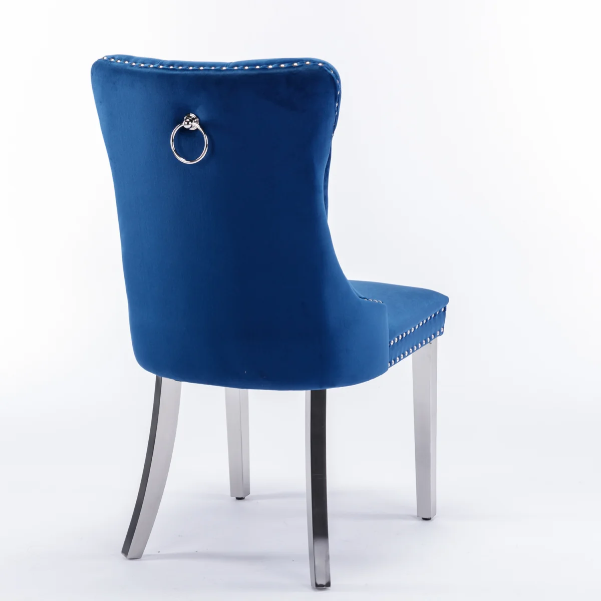 Winchester Set of 2 Velvet Upholstered Kitchen Dining Chairs with Sliver Chrome Legs - Blue – image 8