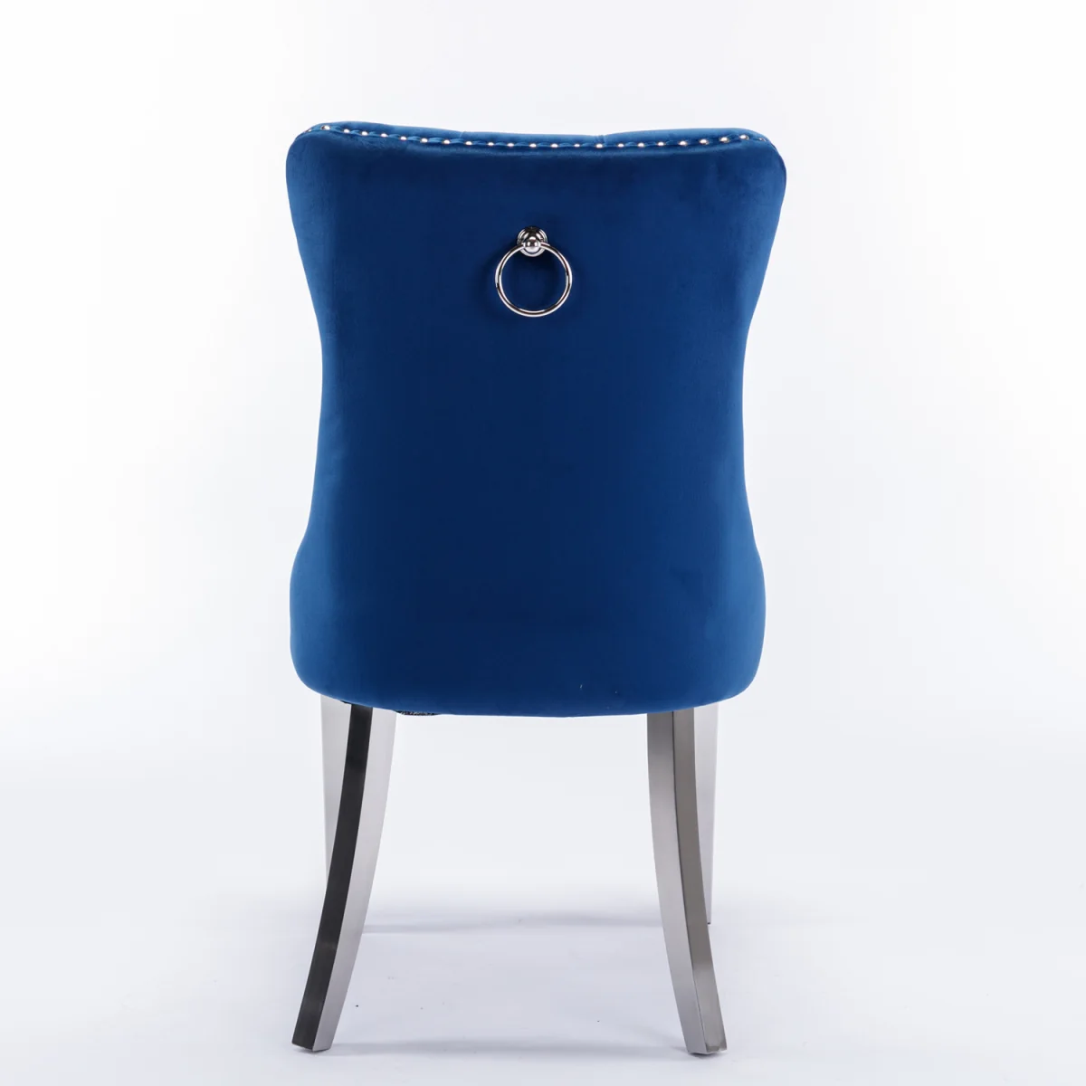 Winchester Set of 2 Velvet Upholstered Kitchen Dining Chairs with Sliver Chrome Legs - Blue – image 9