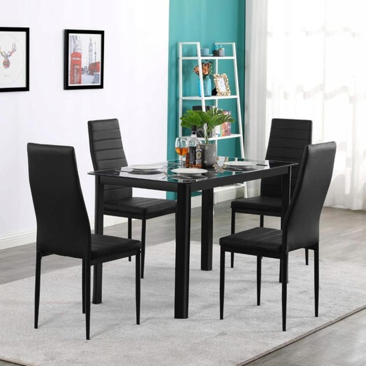 Set of 4 Modern Faux Leather Armless High Back Dining Chairs - Black