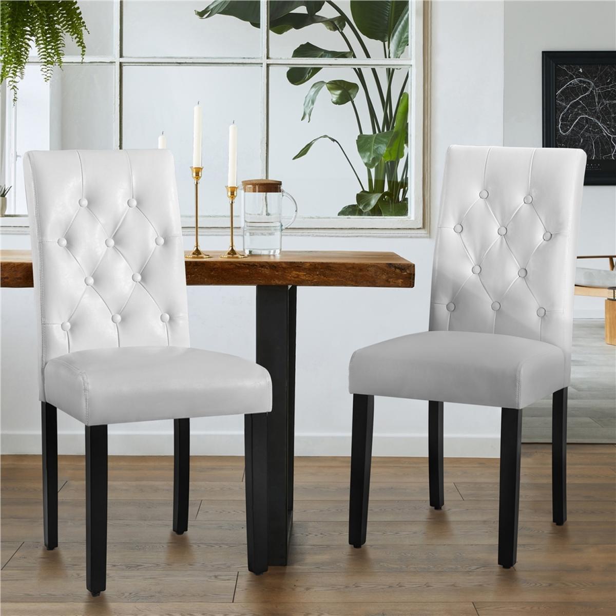 Set of 2 Faux Leather High Back Dining Room with Solid Wood Legs - White – image 2