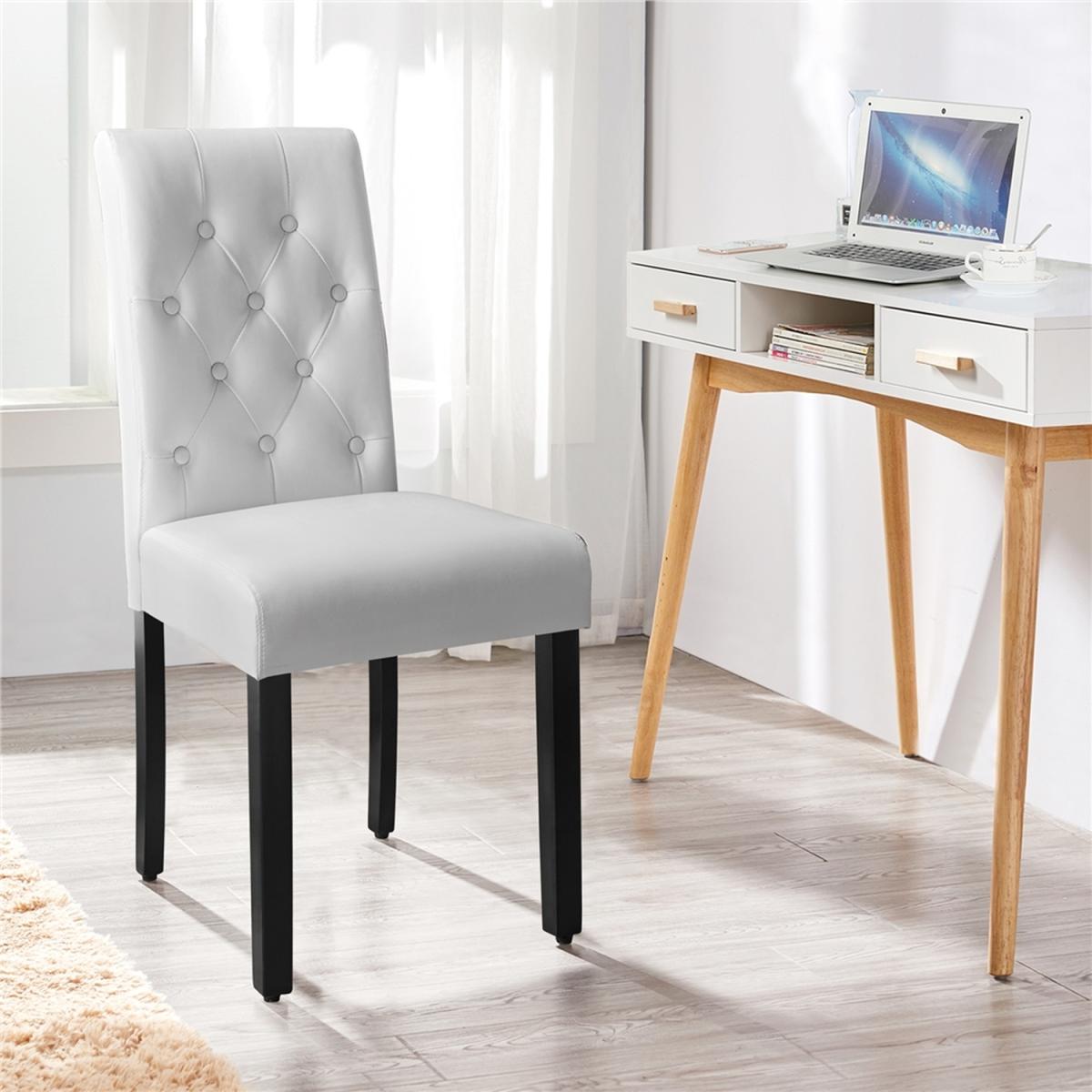 Set of 2 Faux Leather High Back Dining Room with Solid Wood Legs - White – image 3