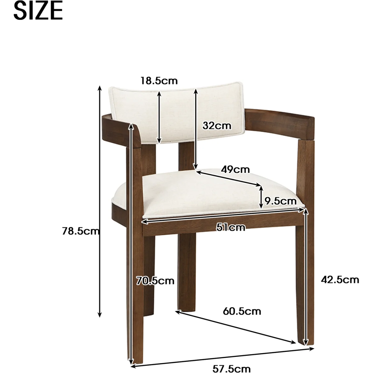 Linen Dining Chairs with Solid Wood Legs, Walnut Wood Colour, Set of 4 - Walnut – image 6