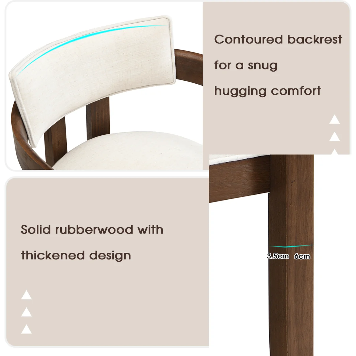 Linen Dining Chairs with Solid Wood Legs, Walnut Wood Colour, Set of 4 - Walnut – image 8