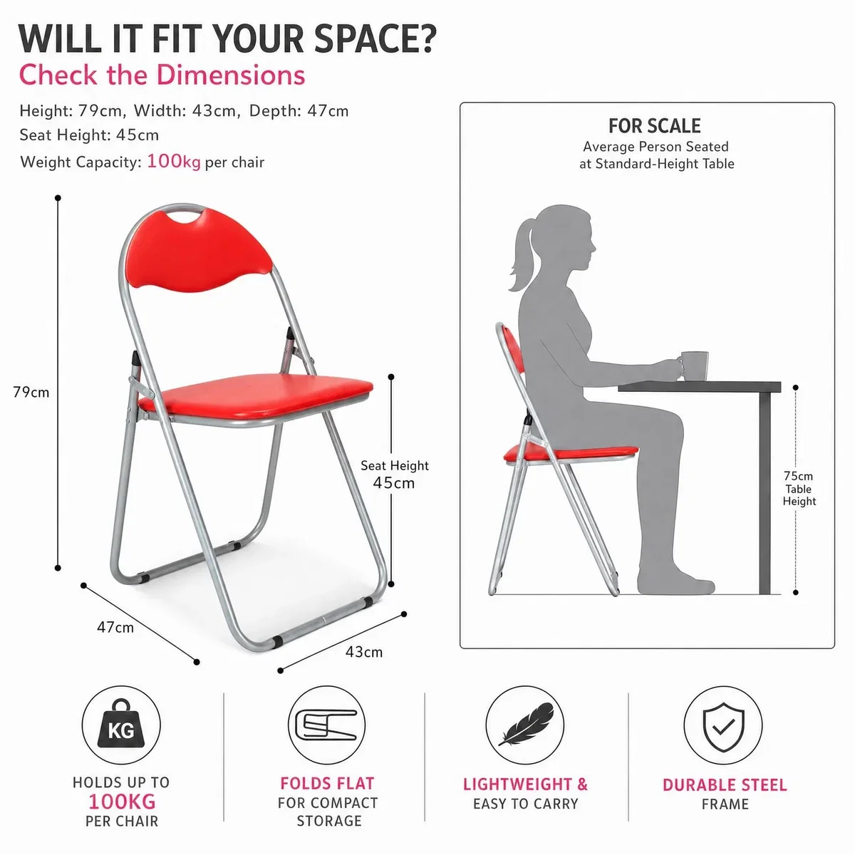 Candy Folding Dining Chair - Red / 4 – image 3