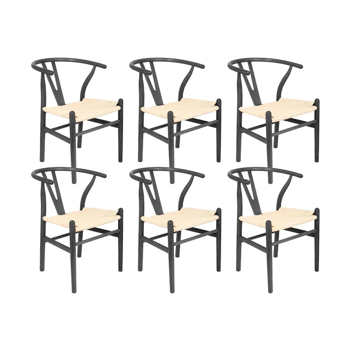 Beech Wooden Wishbone Dining Chair - Pack of 6 - Black/Natural
